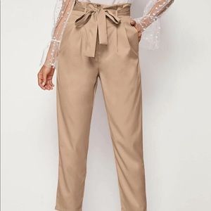 Paperbag Waist Belted Cropped Tailored Pants